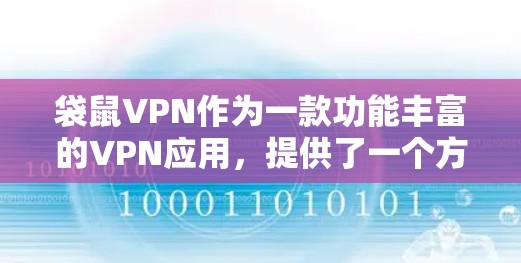 袋鼠VPN作为一款功能丰富的VPN应用，提供了一个方便的移动设备VPN连接方式。以下是对袋鼠VPN的详细介绍